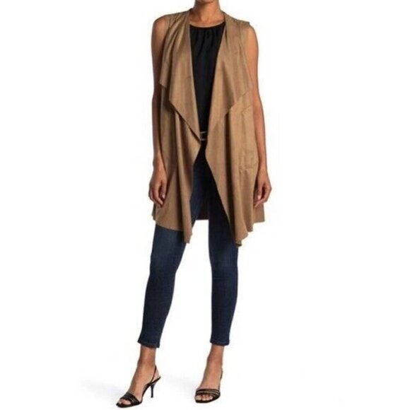 Max Studio Jackets & Blazers - Max Studio Carmel Vicuna Faux Suede Open Front Sleeveless Vest Women’s Size S